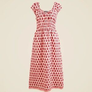 J Crew Cap-sleeve Midi Dress In Block Print Linen